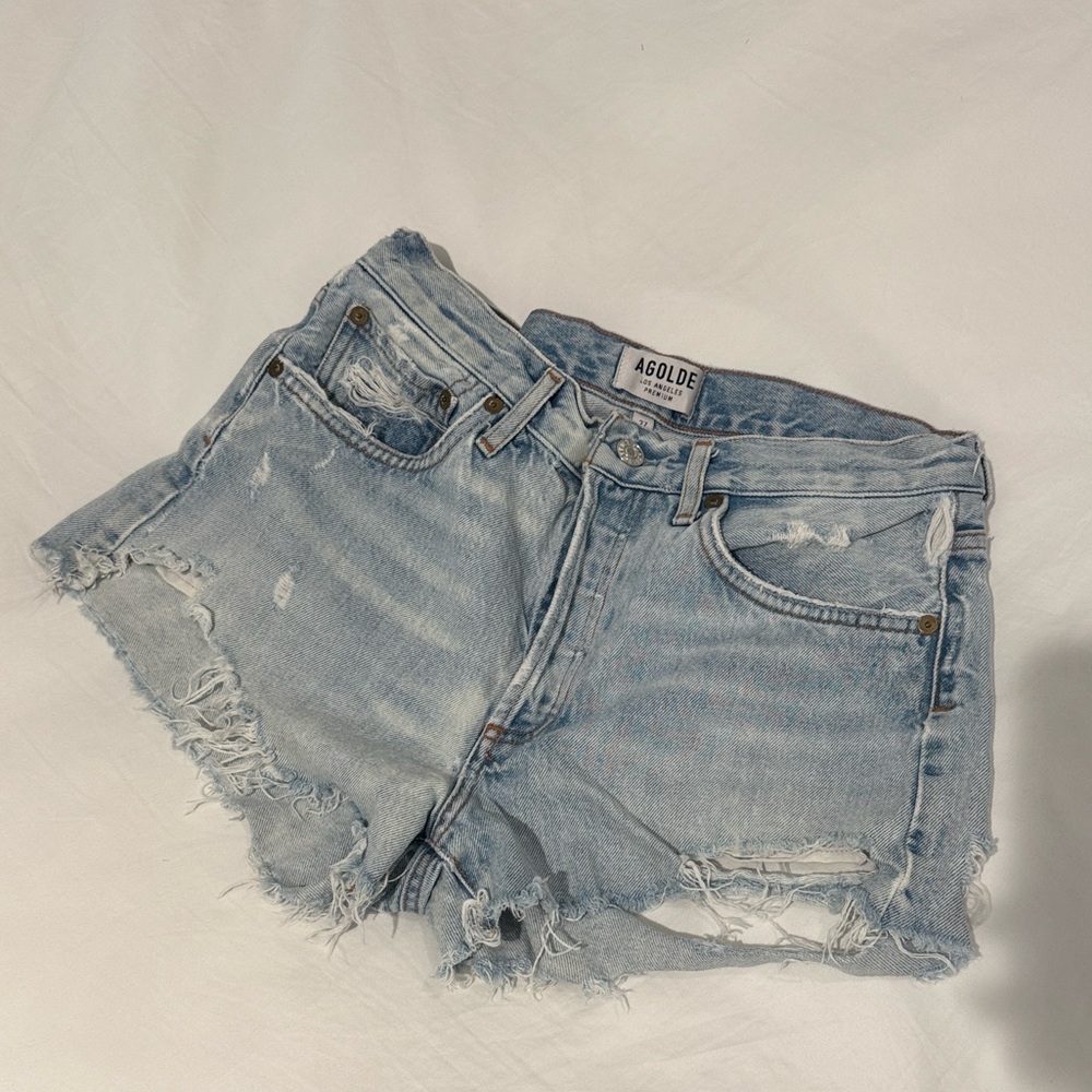 Agolde Cut-Off Jean Shorts - Light Blue